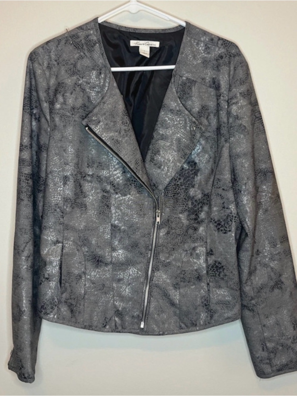 Kenneth Cole Gray Snake-Print Moto Jacket